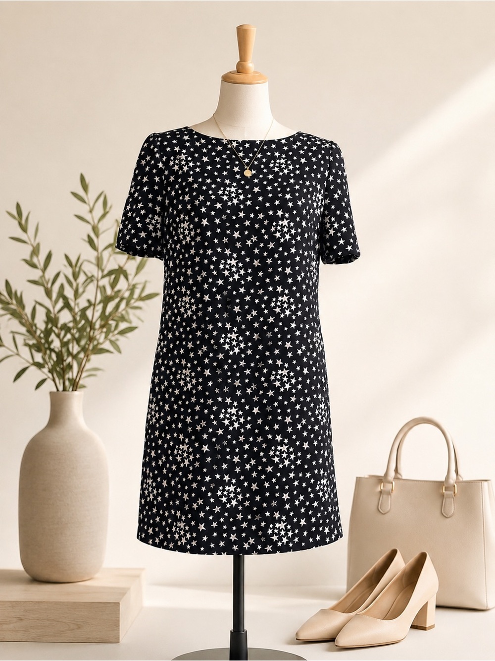 Saint Laurent Star Print Silk Black Dress size F46